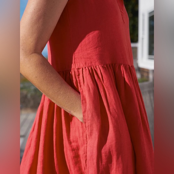 Frank & Eileen Daphne Sleeveless Popover Dress in Summer Red Sz XS Washed Linen - Picture 3 of 16